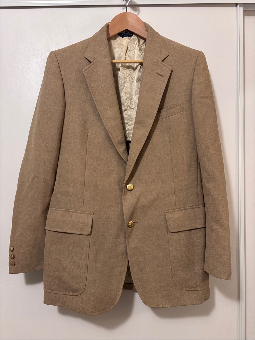 Vintage Cricketeer Mens Blazer Size 38R Season Skipper Ivy Style Wide Lapel Tan